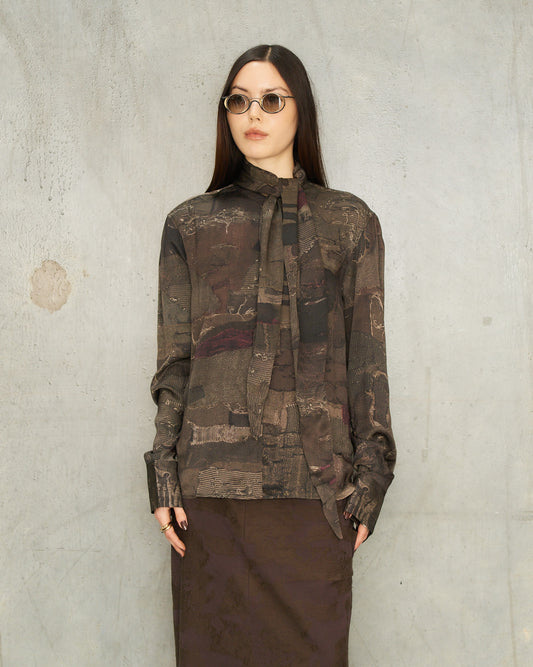 Khaki Printed Scarf Shirt