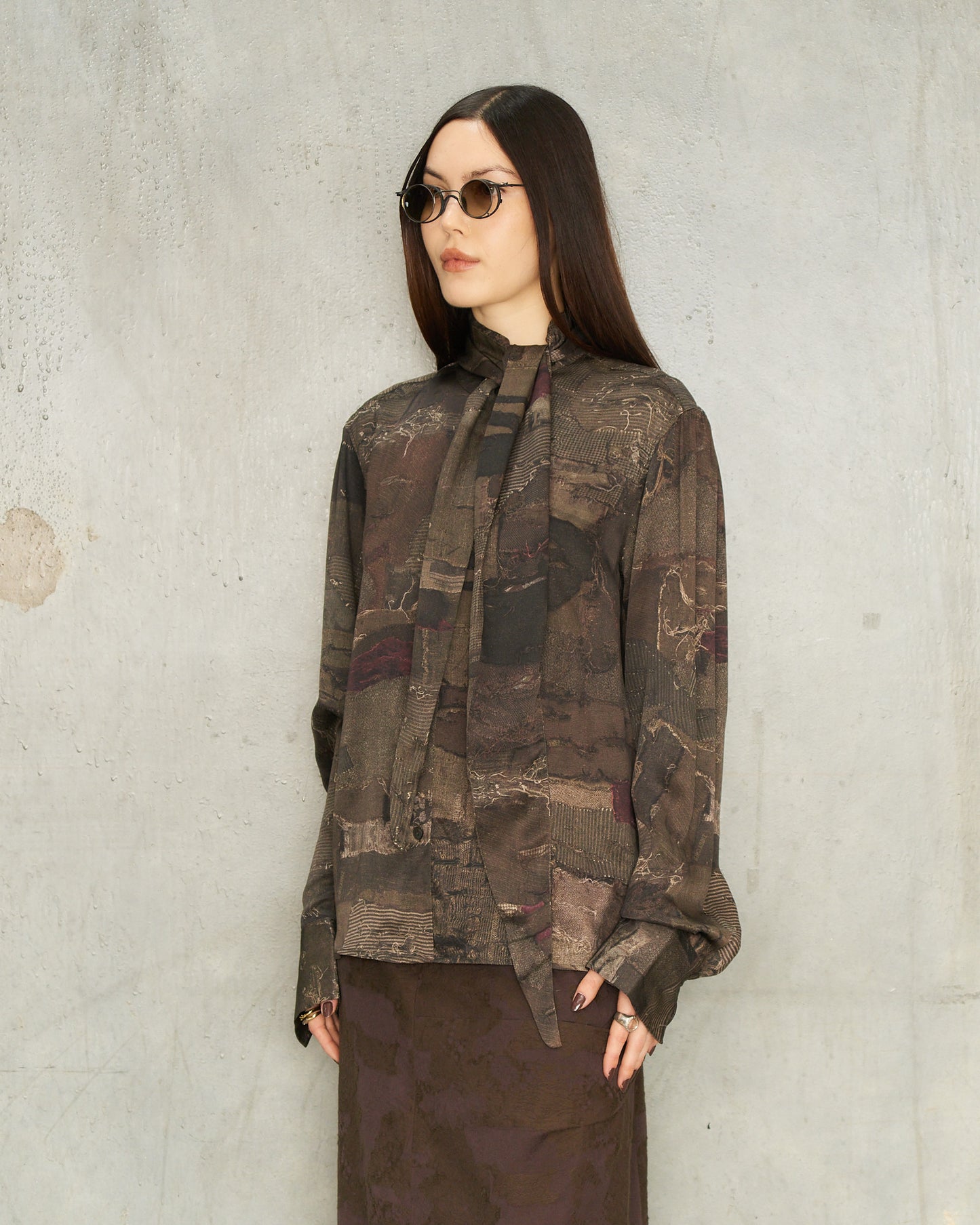 Khaki Printed Scarf Shirt