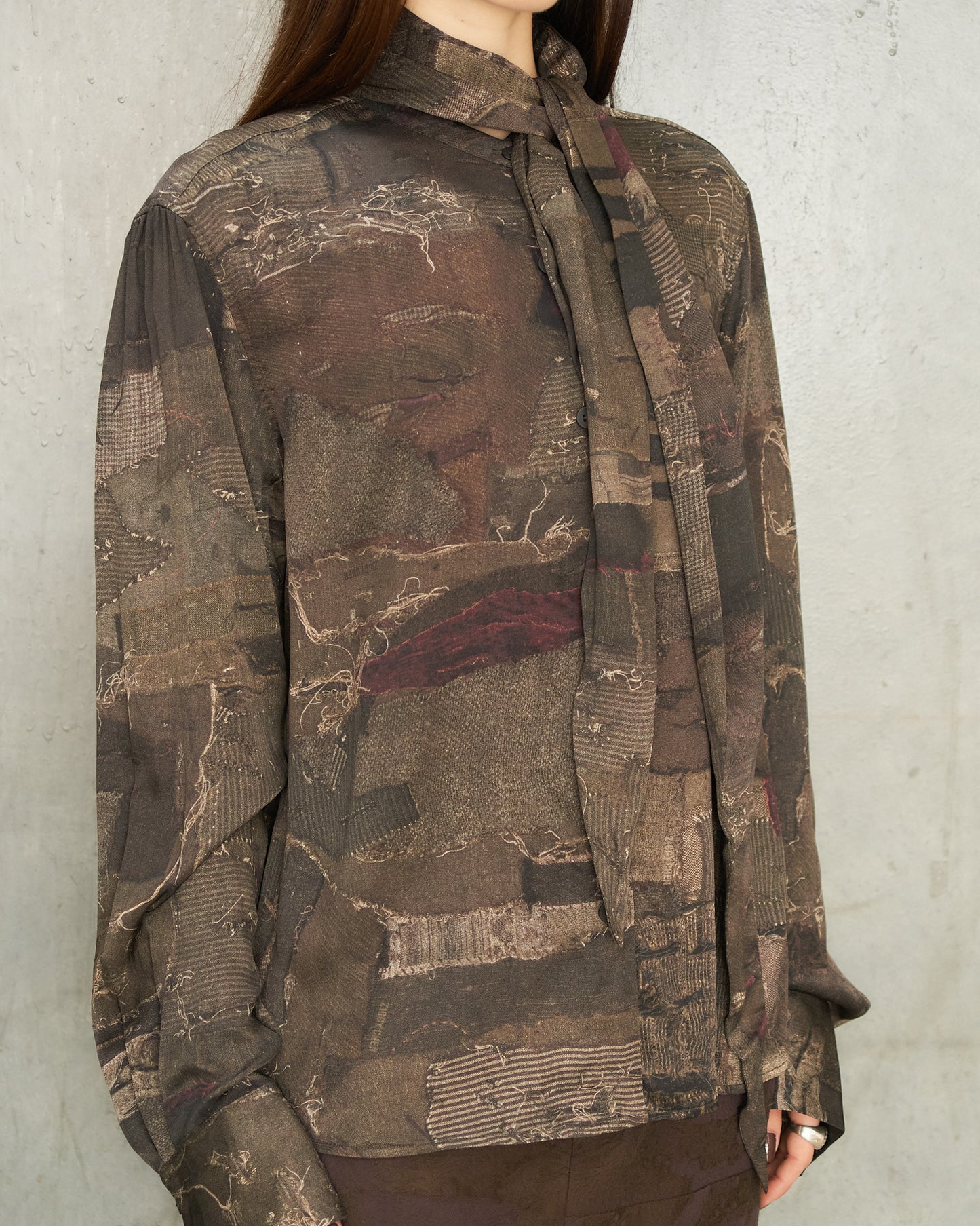 Khaki Printed Scarf Shirt