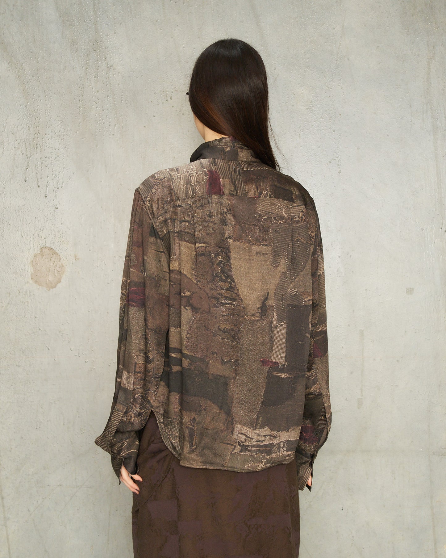 Khaki Printed Scarf Shirt