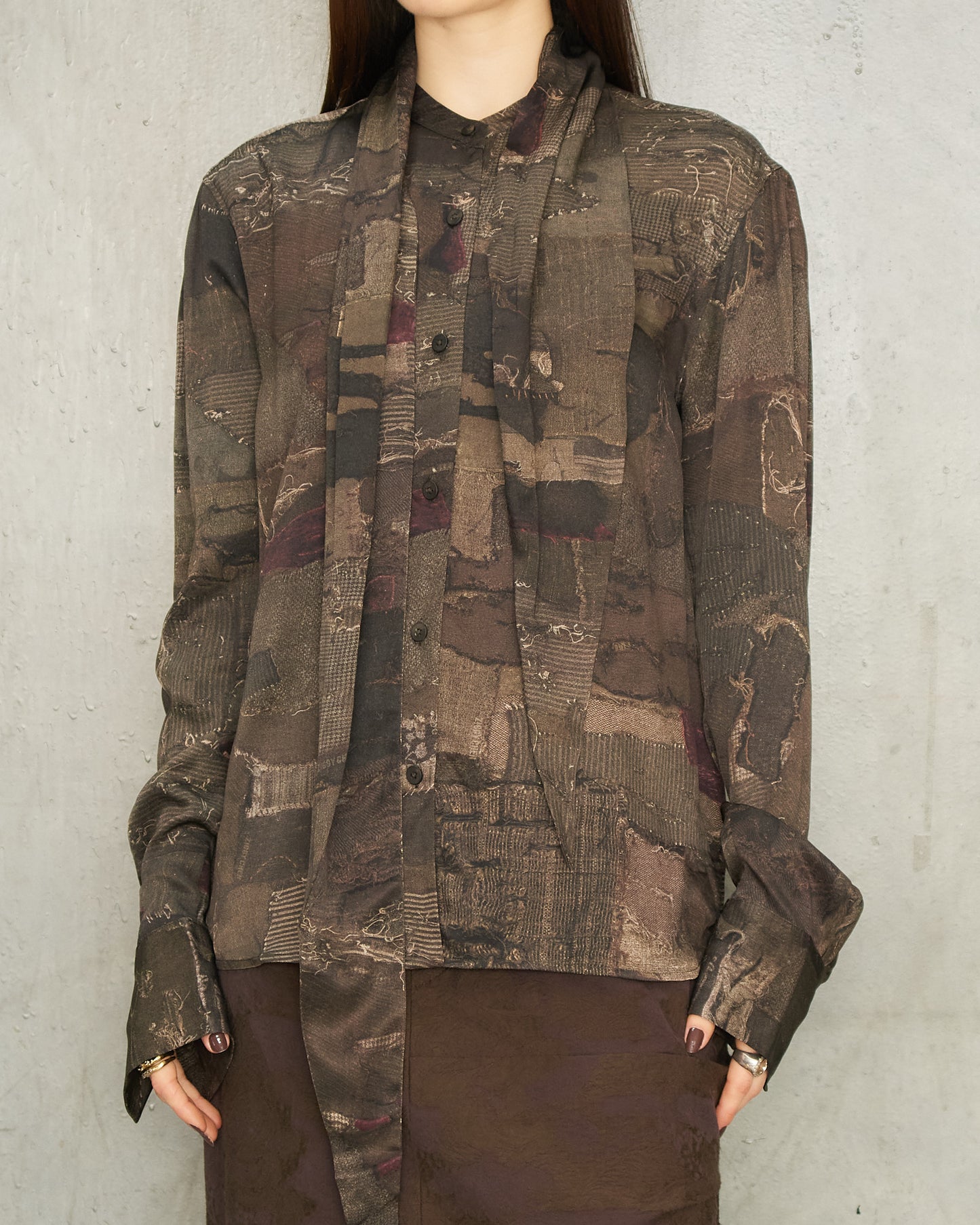 Khaki Printed Scarf Shirt