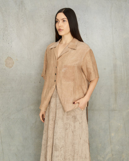 Mustard Linen Tie Short Sleeve Shirt