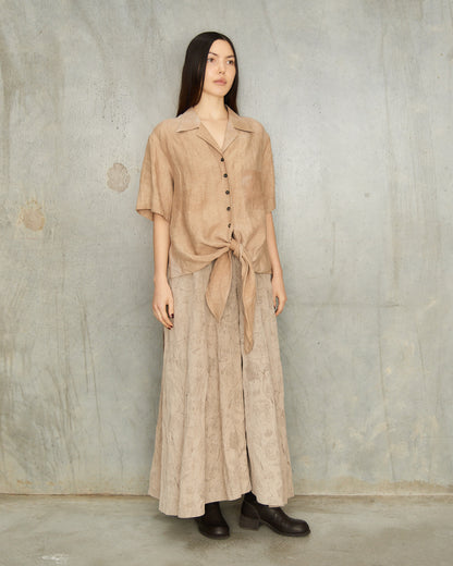 Mustard Linen Tie Short Sleeve Shirt