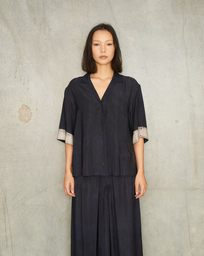 Dark Blue Print Short Sleeve Shirt