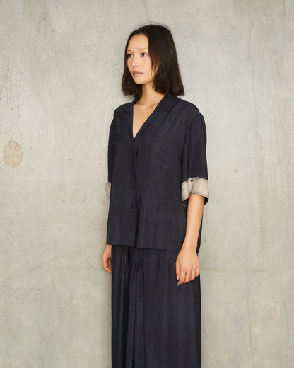 Dark Blue Print Short Sleeve Shirt