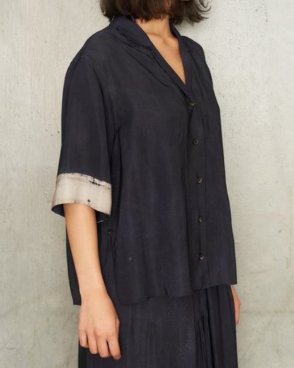 Dark Blue Print Short Sleeve Shirt