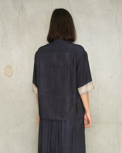 Dark Blue Print Short Sleeve Shirt
