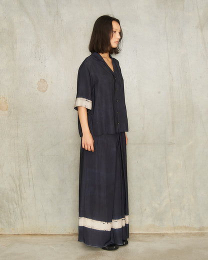 Dark Blue Silk Long Skirt