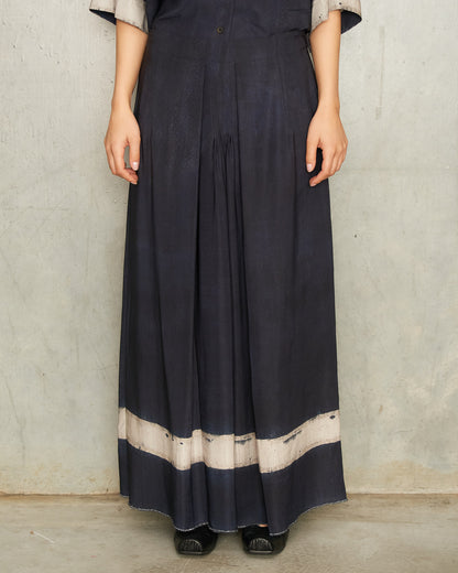 Dark Blue Silk Long Skirt