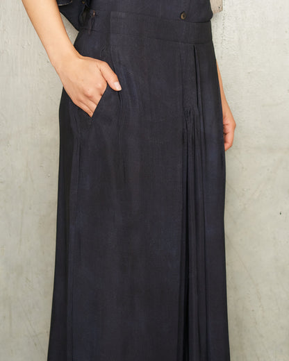 Dark Blue Silk Long Skirt
