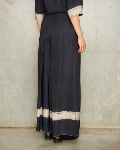 Dark Blue Silk Long Skirt