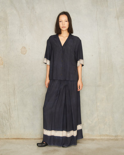Dark Blue Silk Long Skirt