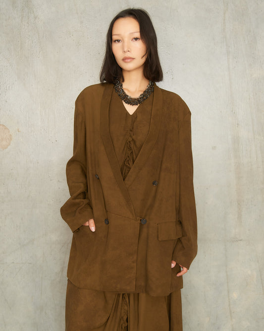 Olive Double-Breasted Silk Blazer