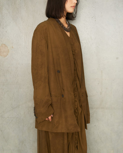 Olive Double-Breasted Silk Blazer