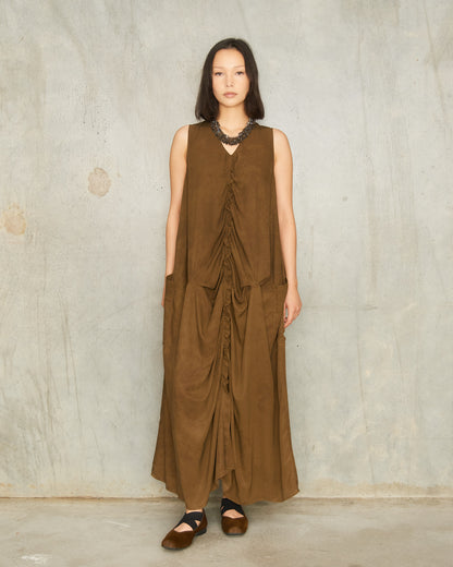 Olive Sleeveless Gathered Dress