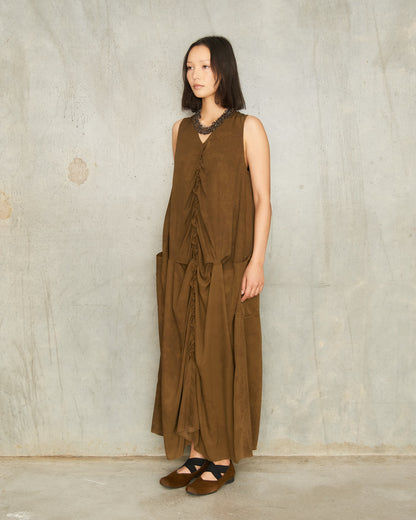 Olive Sleeveless Gathered Dress