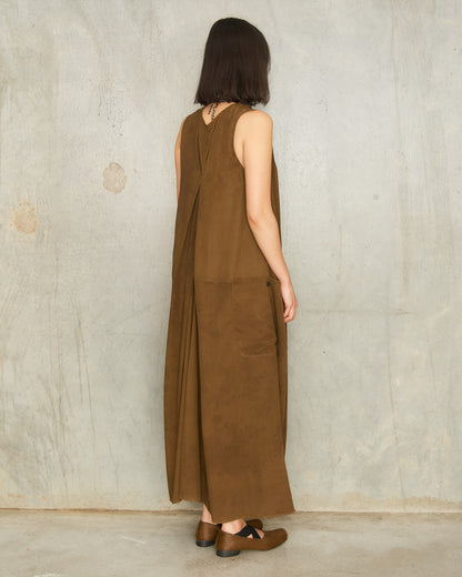 Olive Sleeveless Gathered Dress