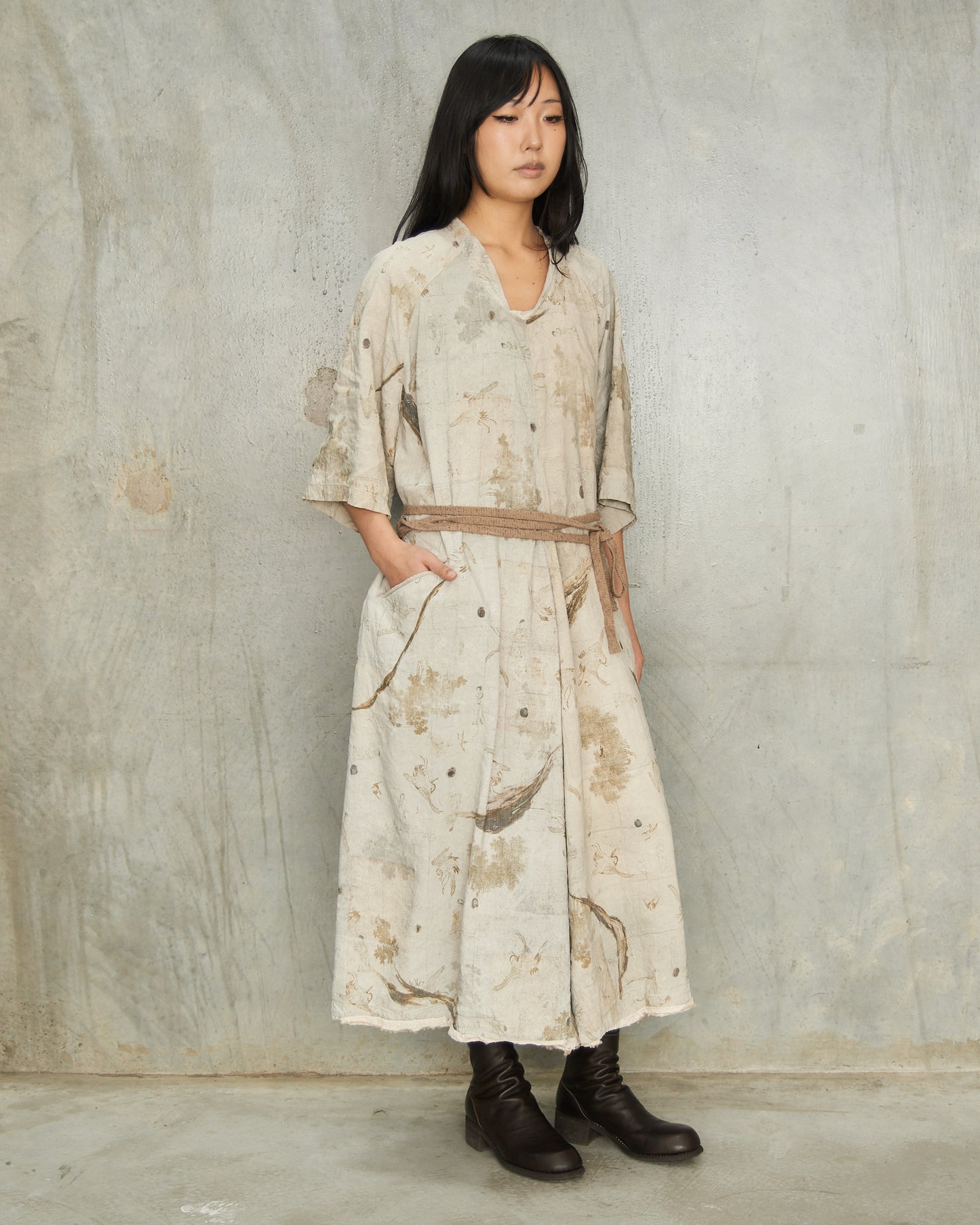 Sage Print Gathered Dress