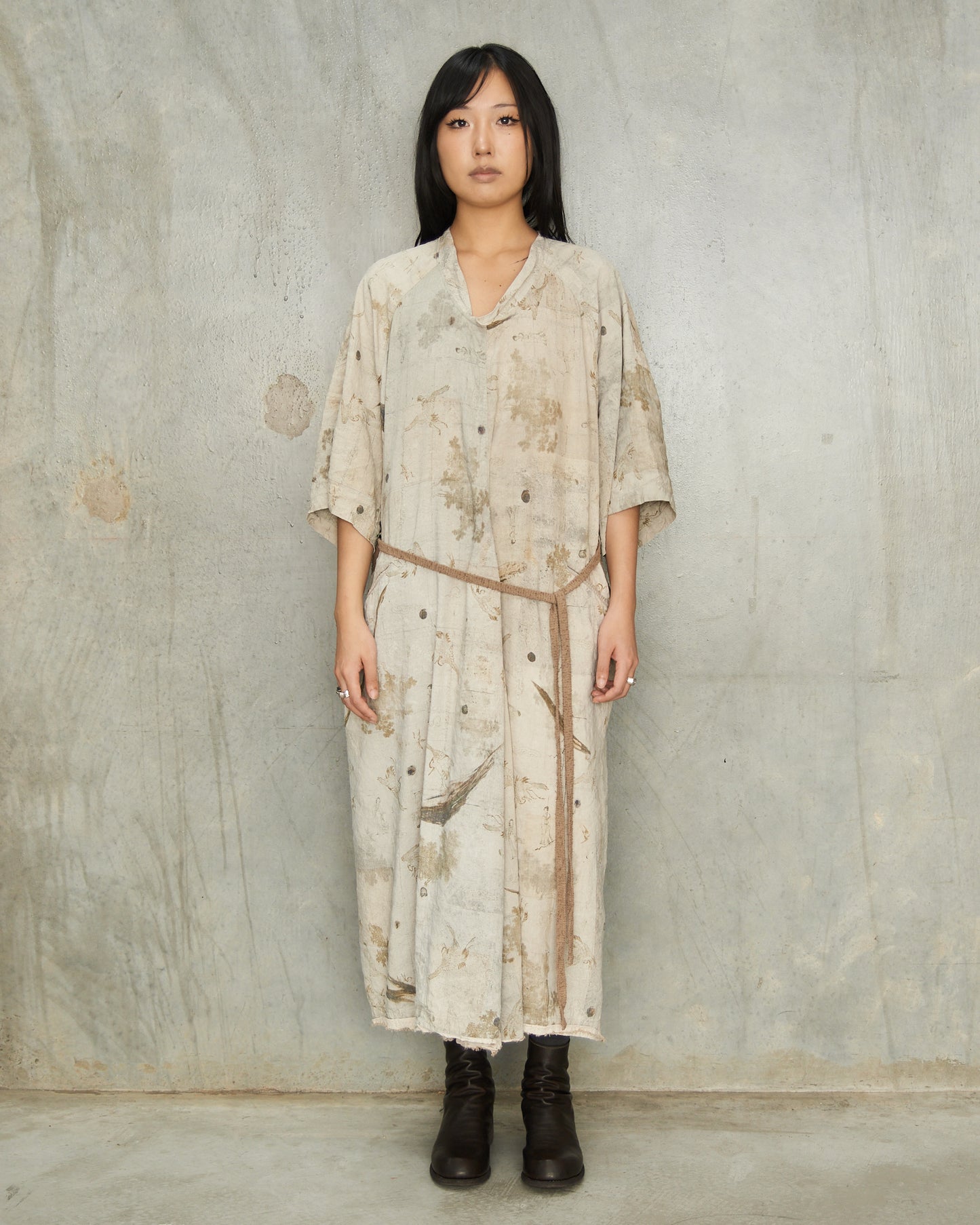Sage Print Gathered Dress