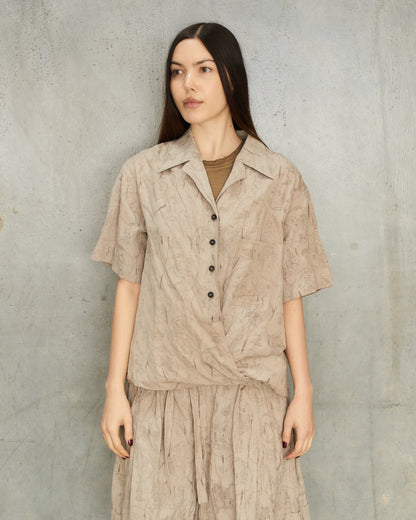 Sand Print Tie Short Sleeve Shirt
