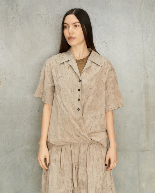Sand Print Tie Short Sleeve Shirt