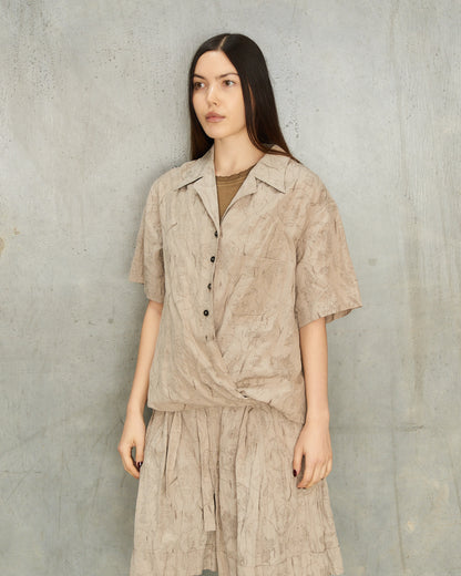Sand Print Tie Short Sleeve Shirt