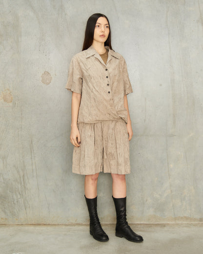 Sand Print Tie Short Sleeve Shirt