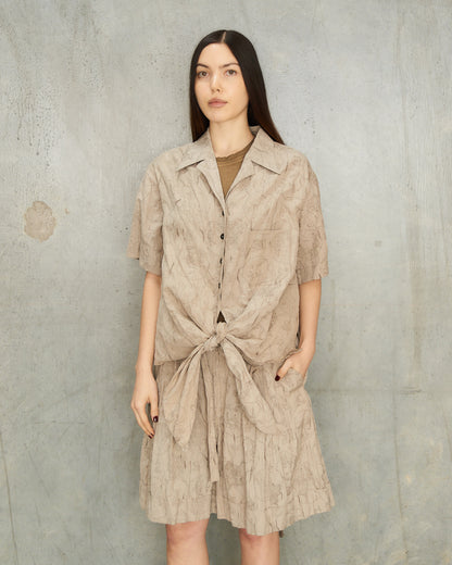 Sand Print Tie Short Sleeve Shirt