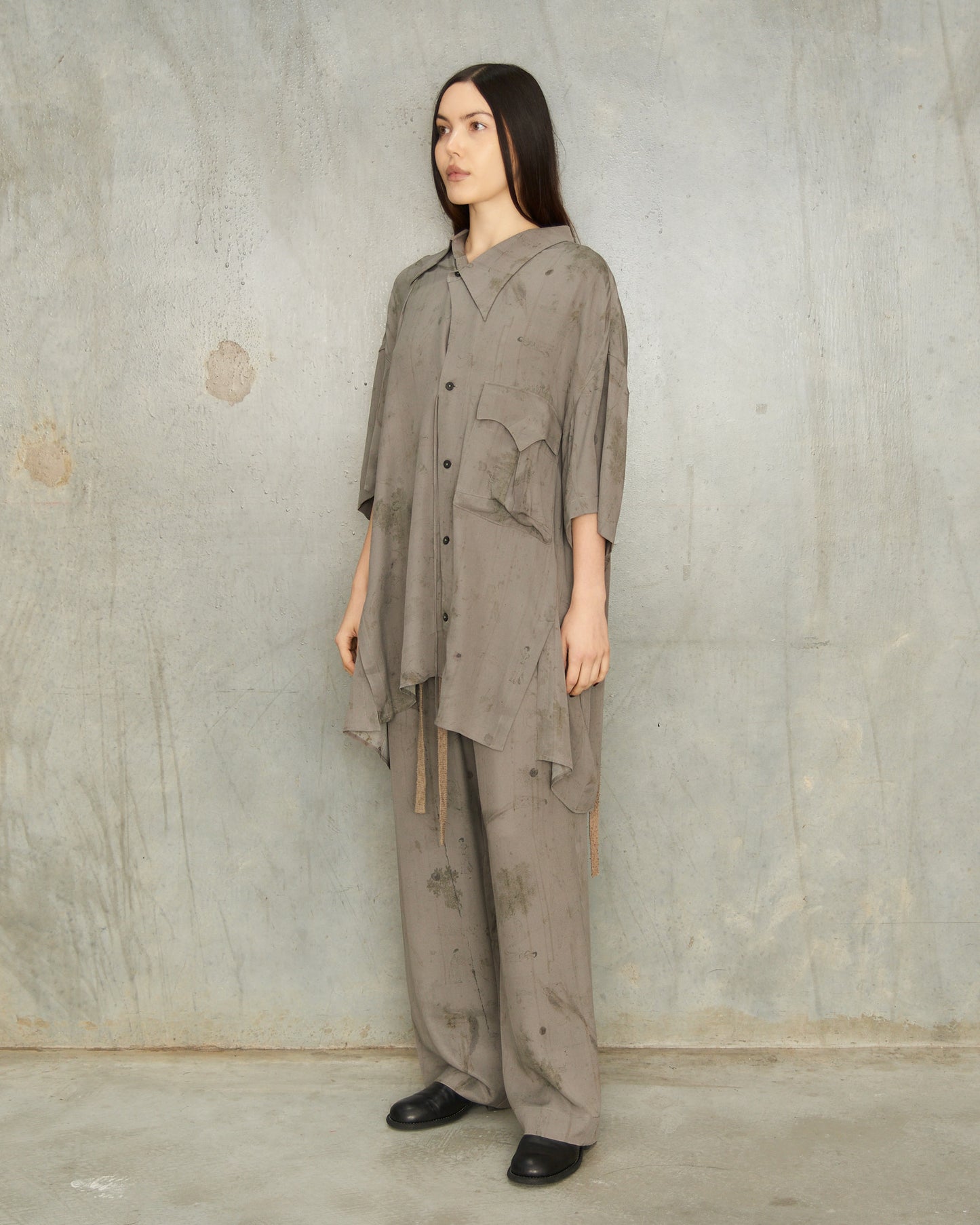 Smoke Grey Print Trousers