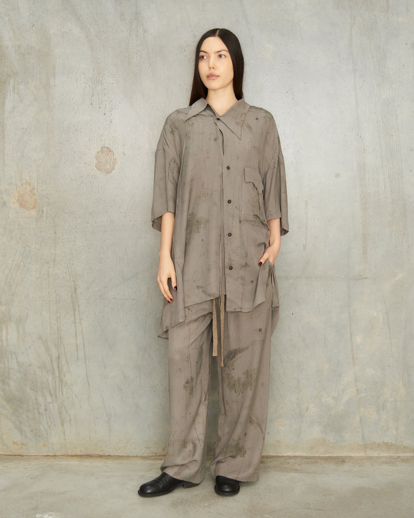 Smoke Grey Print Trousers