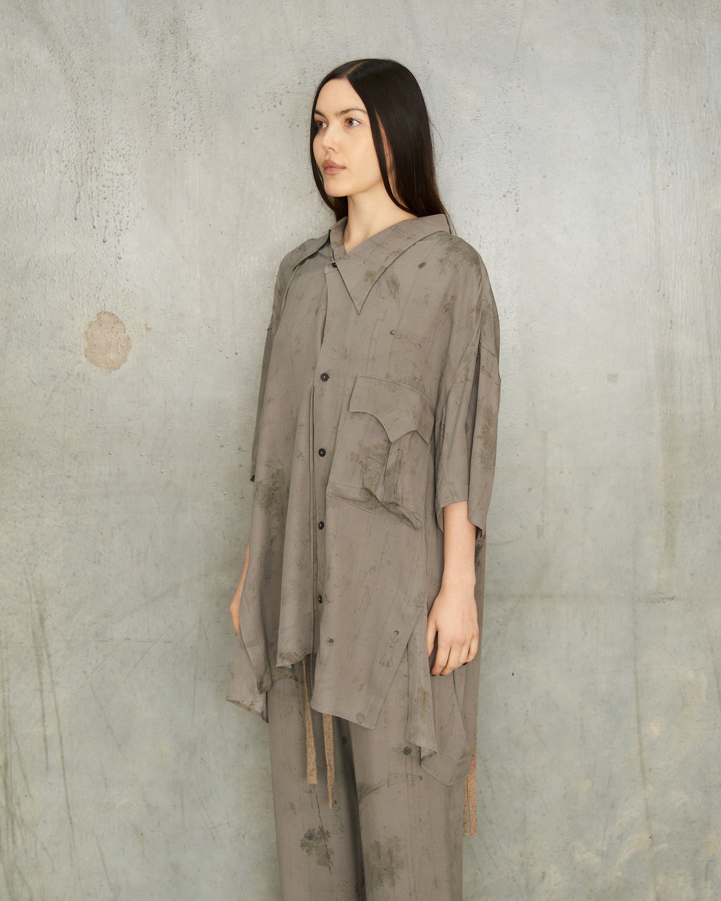 Smoke Grey Silk Asymmetric Shirt