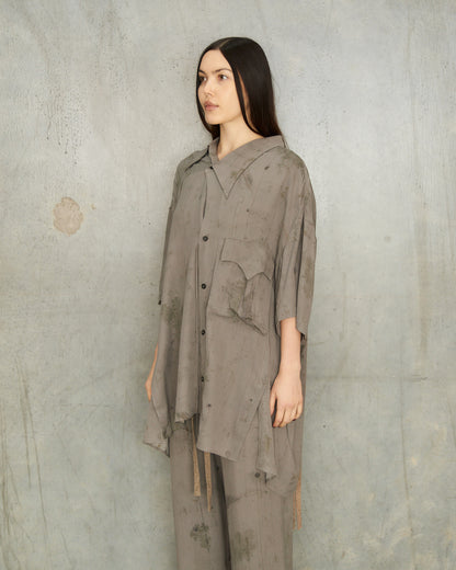 Smoke Grey Silk Asymmetric Shirt