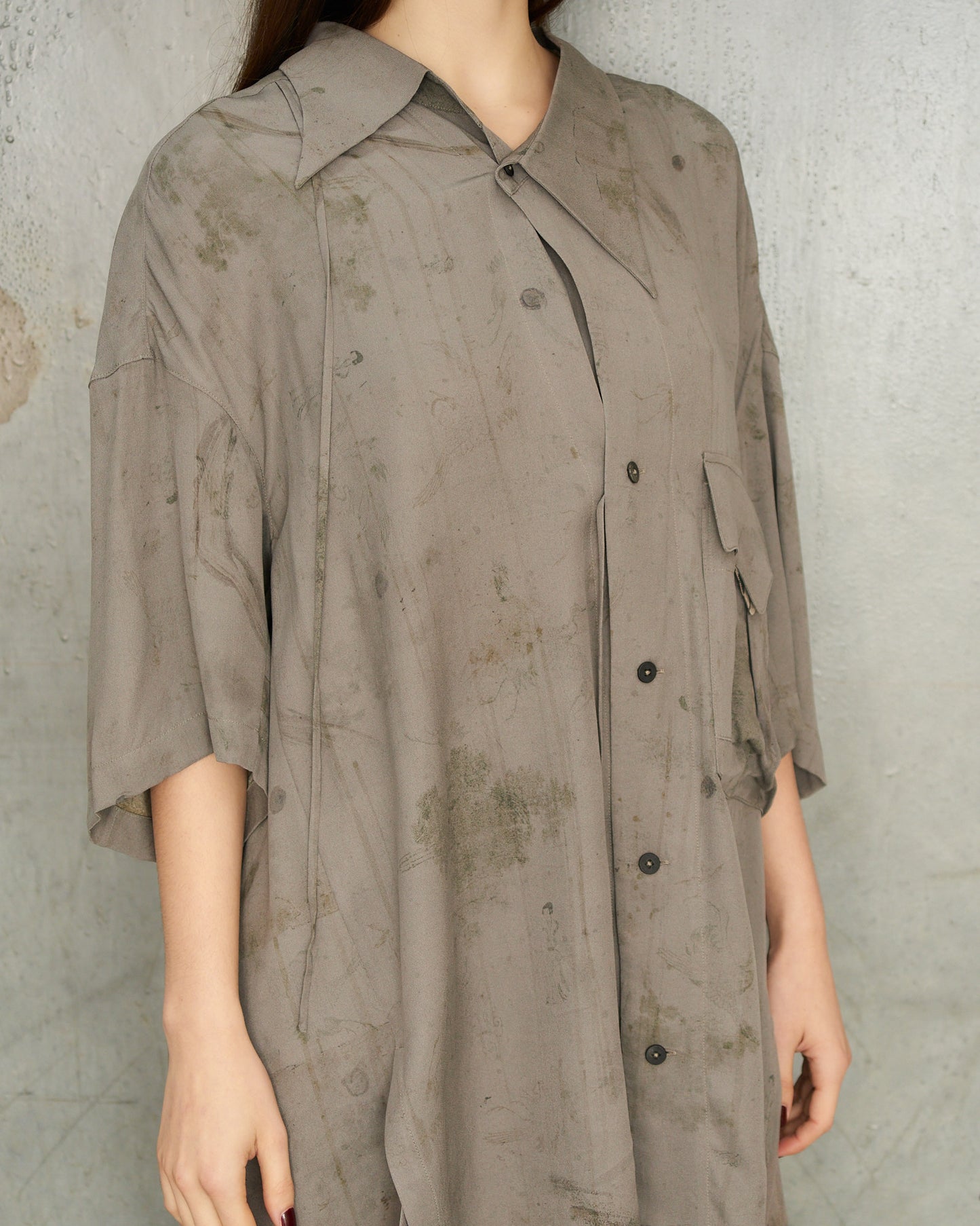 Smoke Grey Silk Asymmetric Shirt