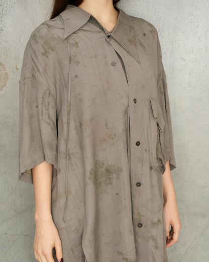 Smoke Grey Silk Asymmetric Shirt
