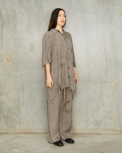 Smoke Grey Silk Asymmetric Shirt