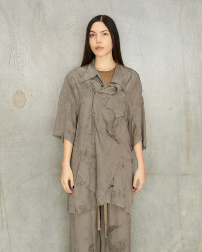 Smoke Grey Silk Asymmetric Shirt