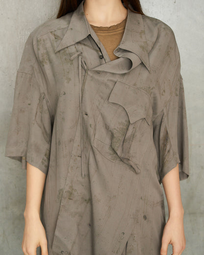 Smoke Grey Silk Asymmetric Shirt