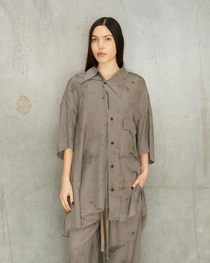 Smoke Grey Silk Asymmetric Shirt
