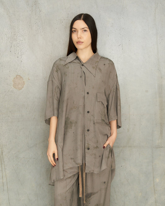 Smoke Grey Silk Asymmetric Shirt