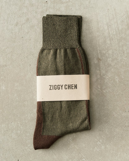 Khaki Two Tone Linen Socks