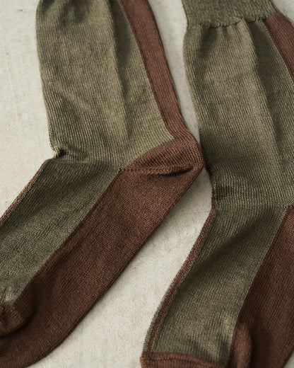 Khaki Two Tone Linen Socks