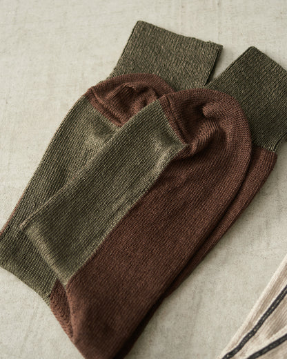 Khaki Two Tone Linen Socks