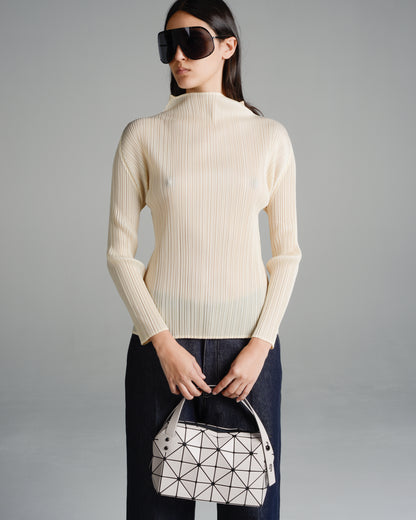 Basic Light Beige Pleated Long Sleeve Top