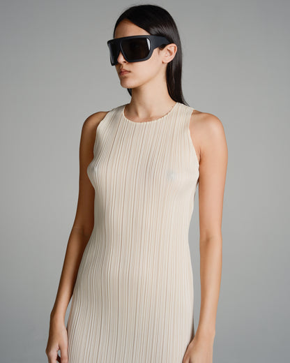 Basic Light Beige Pleated Tank Dress