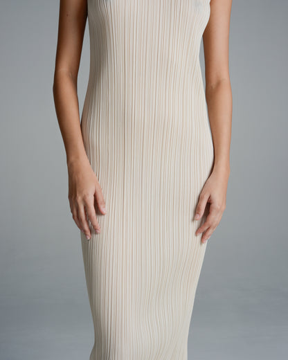 Basic Light Beige Pleated Tank Dress