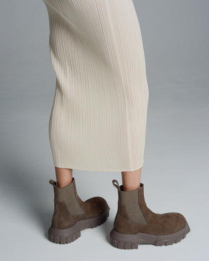 Basic Light Beige Pleated Tank Dress