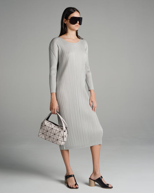 Light Grey Long Sleeve Pleated Dress