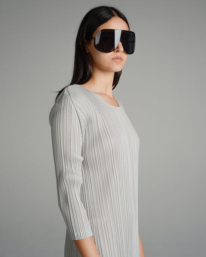 Light Grey Long Sleeve Pleated Dress