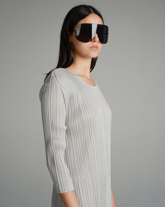 Light Grey Long Sleeve Pleated Dress