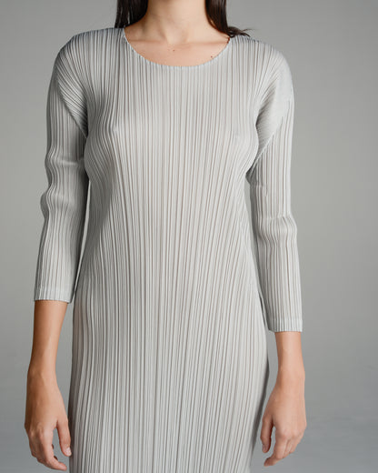 Light Grey Long Sleeve Pleated Dress